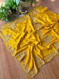 Pure Tissue Zardosi Handwork - Yellow