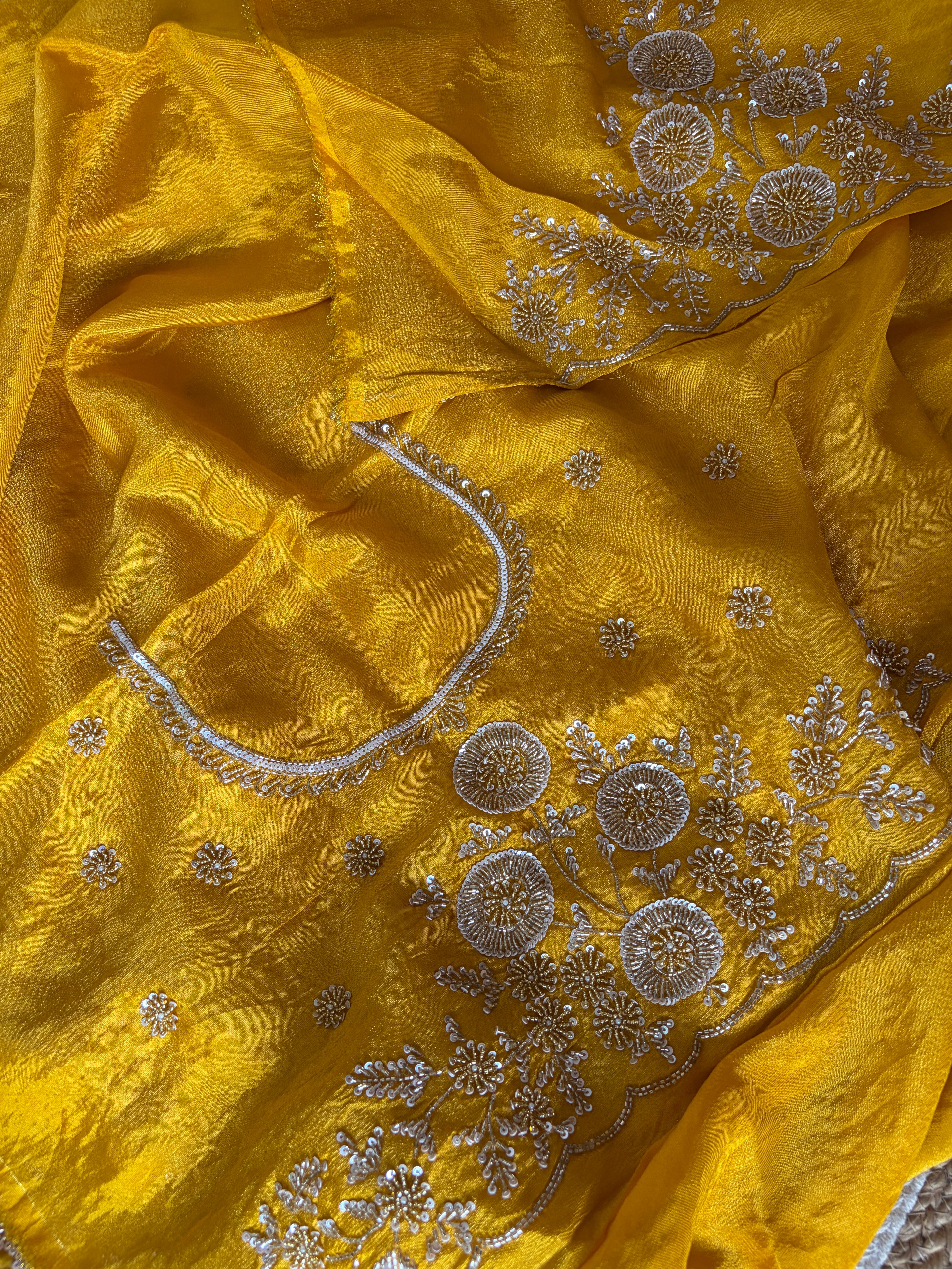 Pure Tissue Zardosi Handwork - Yellow