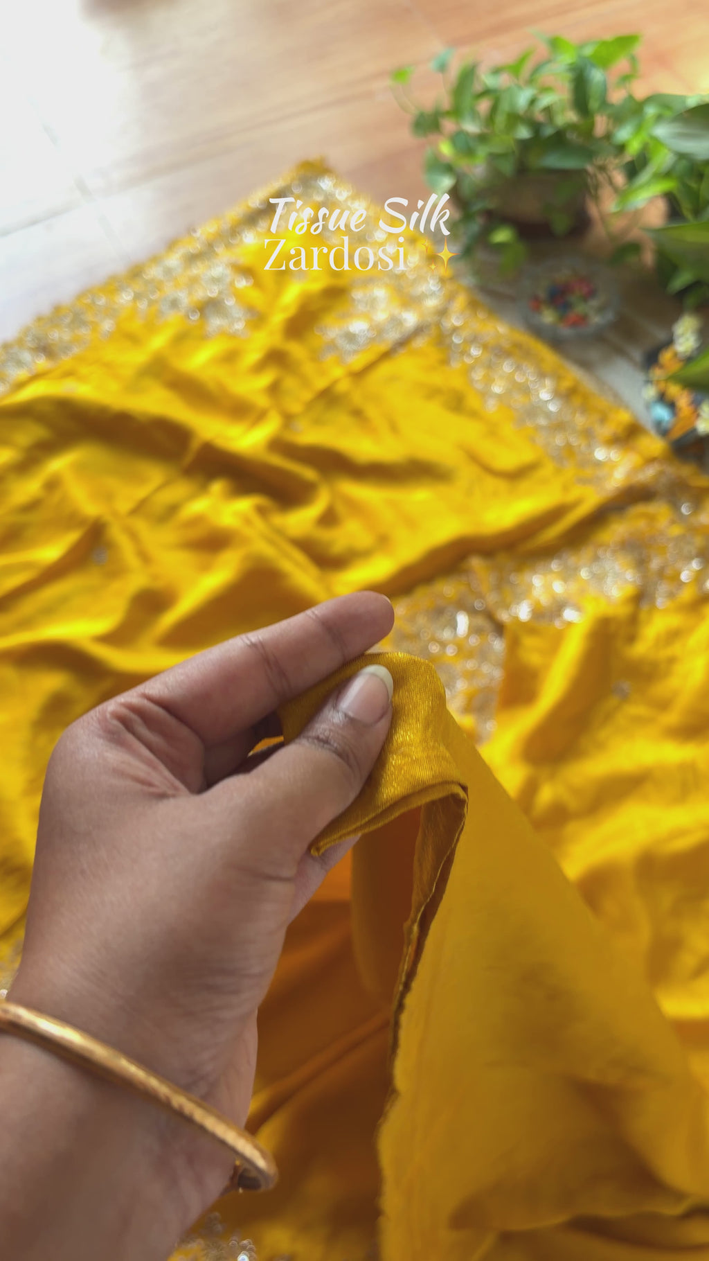 Pure Tissue Zardosi Handwork - Yellow