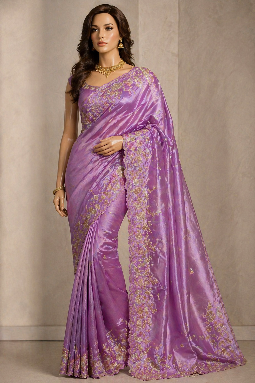 Pure Tissue Zardosi Handwork - Purple