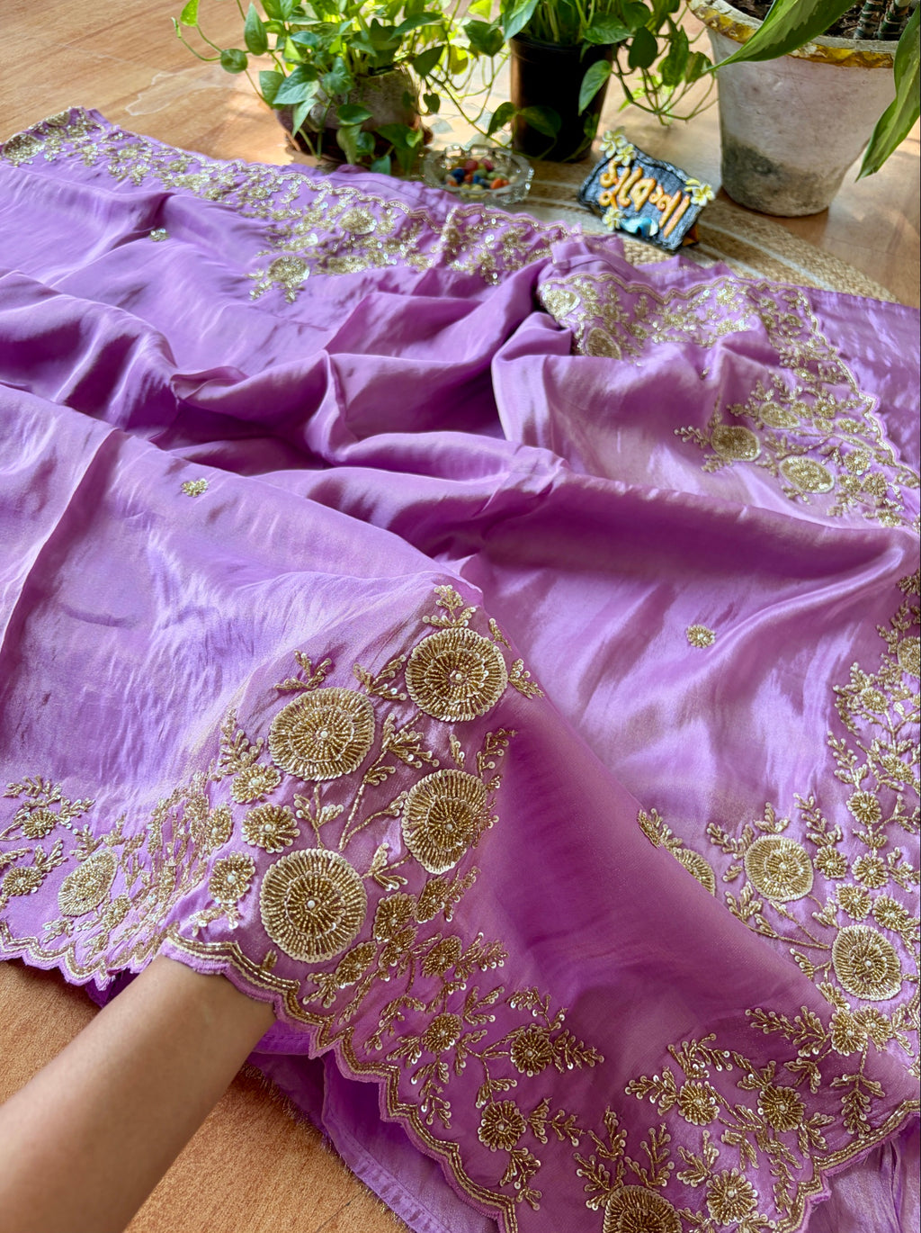 Pure Tissue Zardosi Handwork - Purple