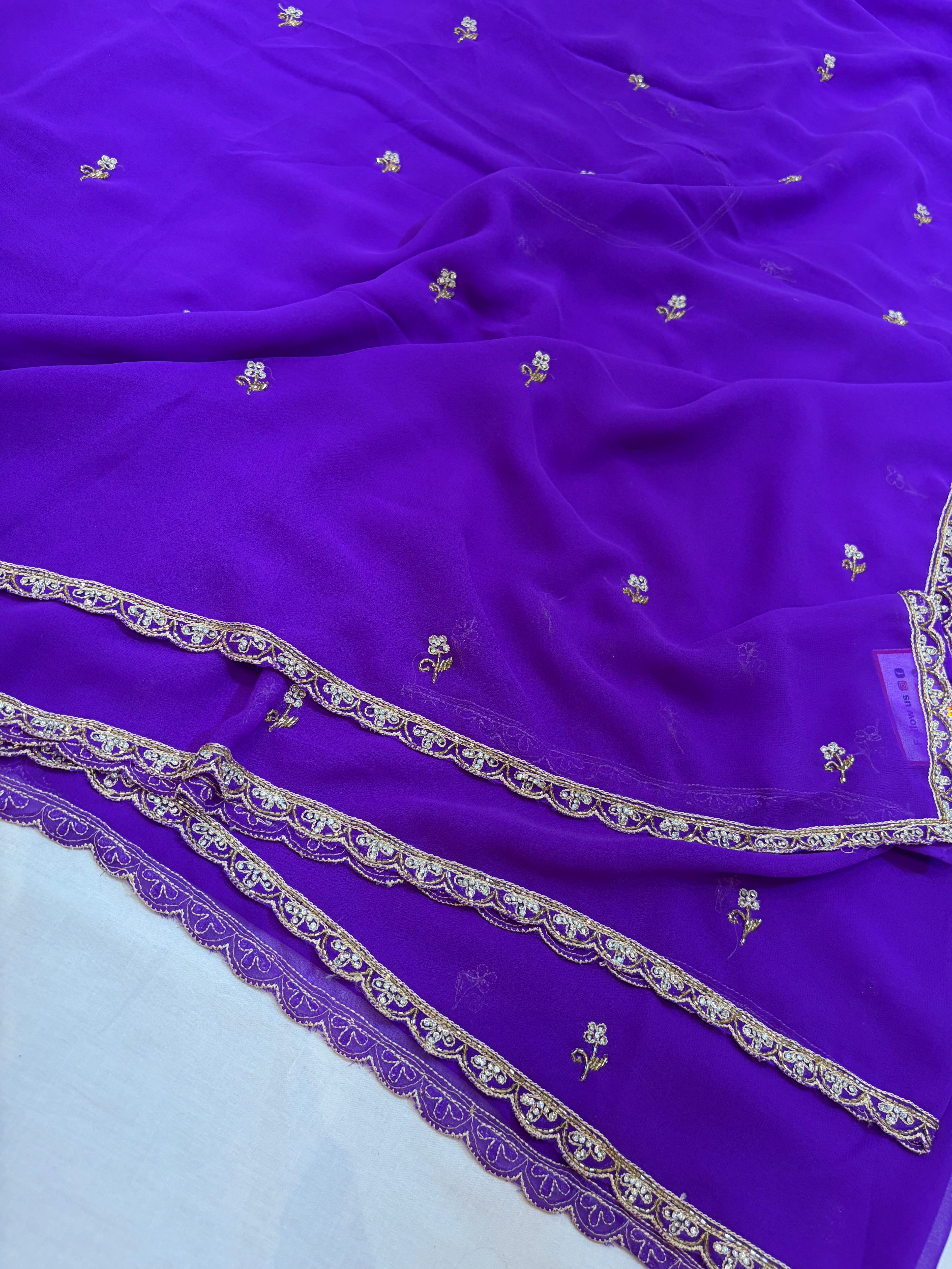 Pure Georgette Handwork - Purple