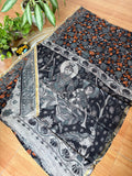 Kota Kalamkari Cotton Saree – Monochrome Drama with Artistic Depth