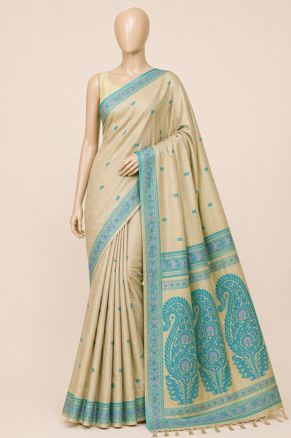Baluchari Cotton Saree- Cream