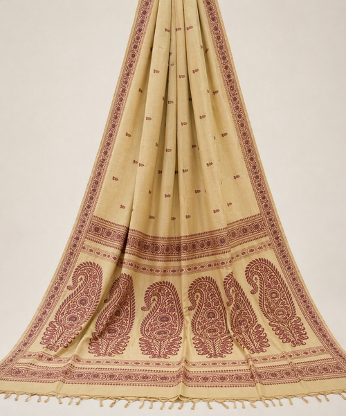 Baluchari Cotton Saree - Beige