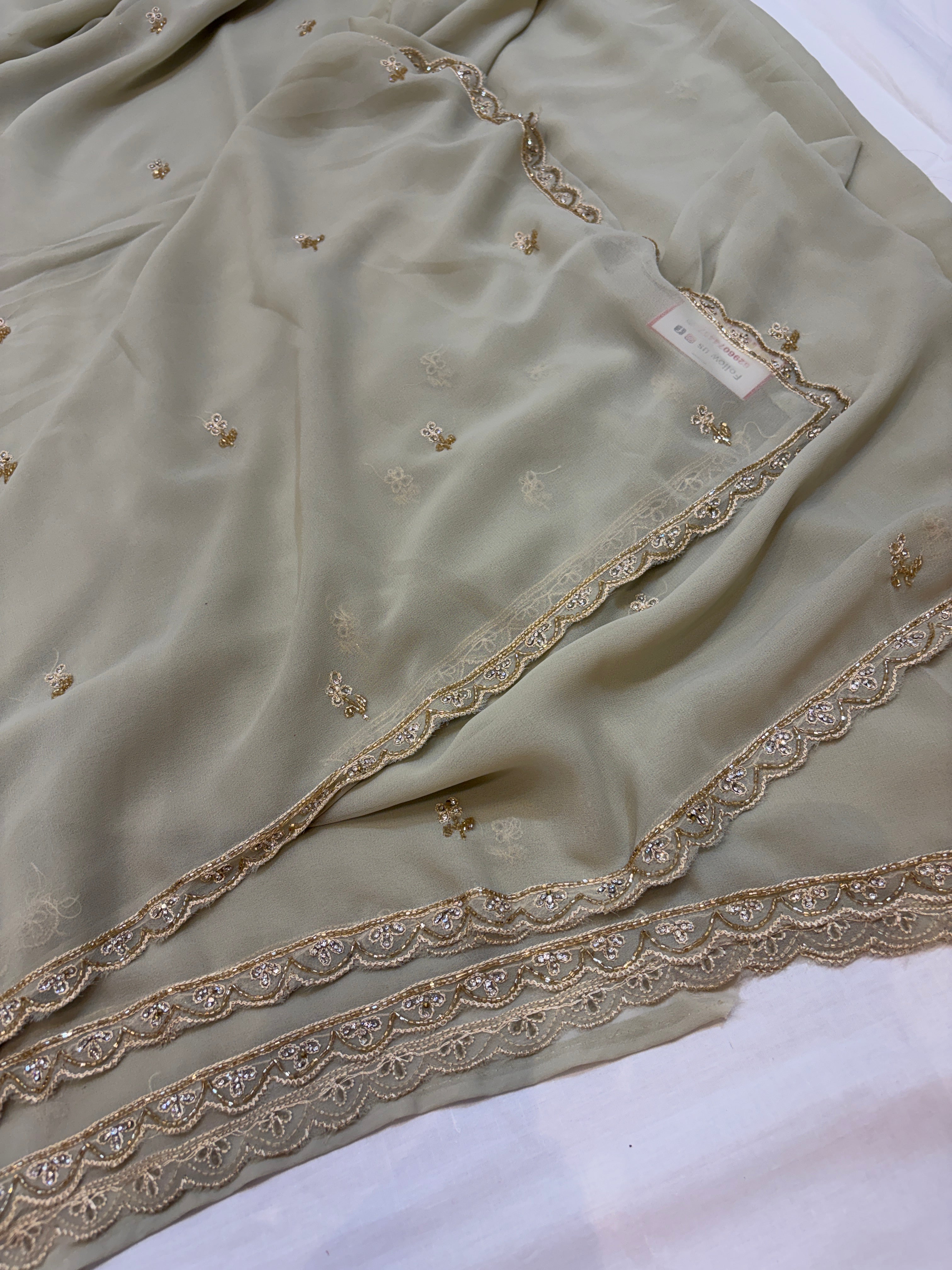 Pure Georgette Handwork - Sage Green