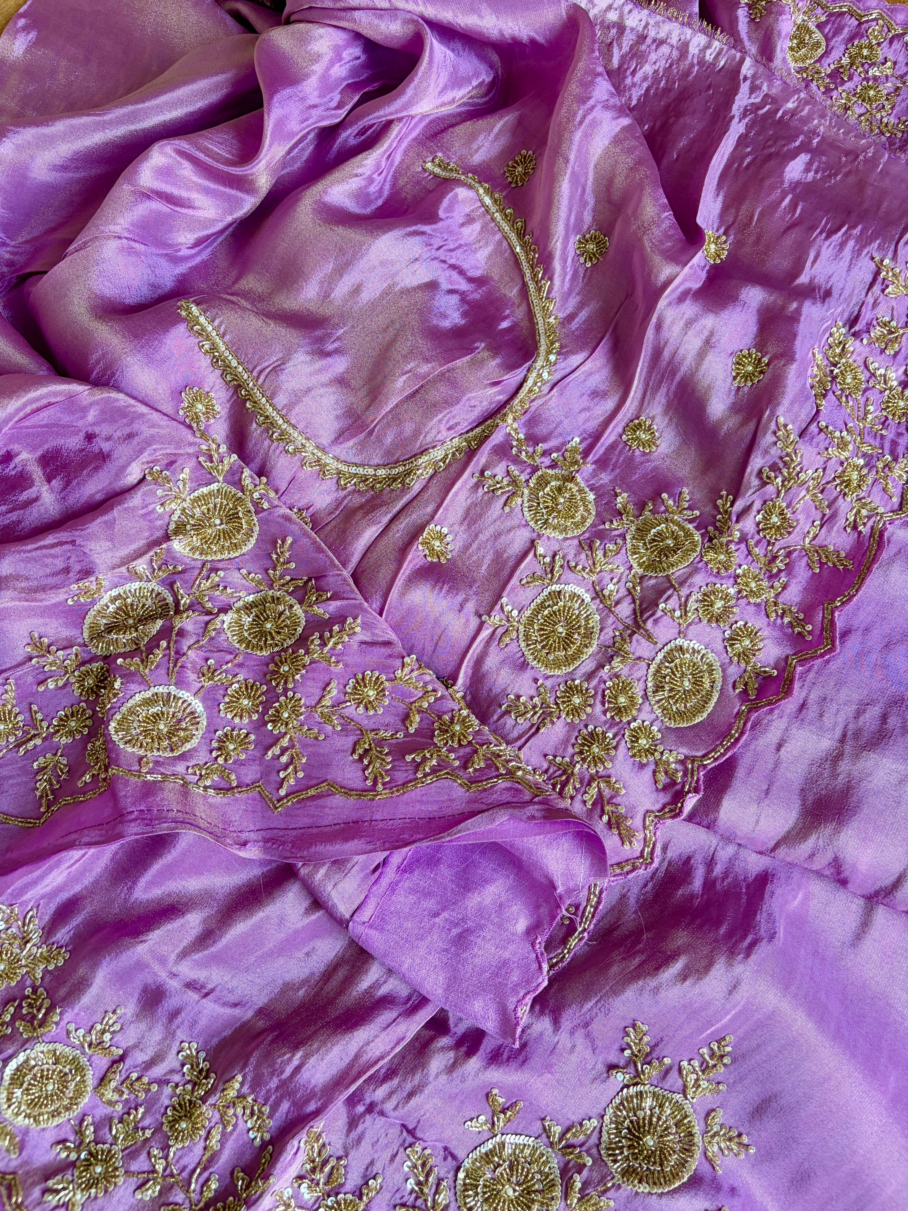 Pure Tissue Zardosi Handwork - Purple