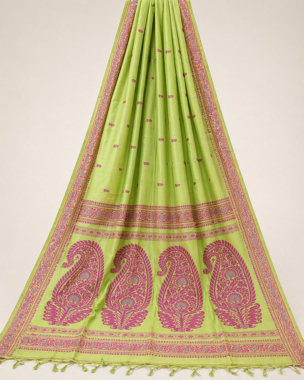 Baluchari Cotton saree - Lime-Green
