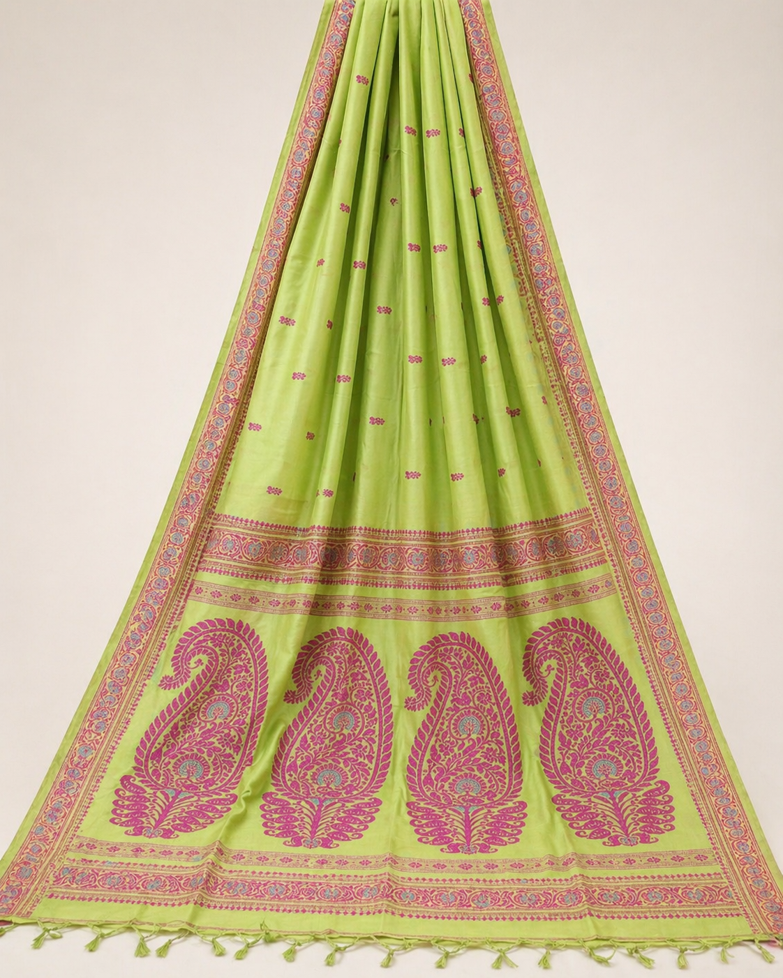 Baluchari Cotton saree - Lime-Green