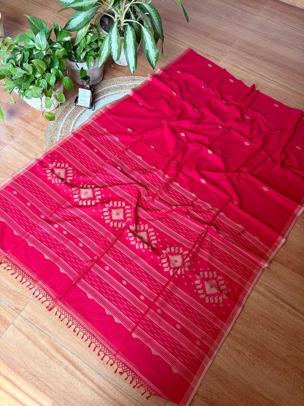 Pure Cotton Jamdani Needlework - Red