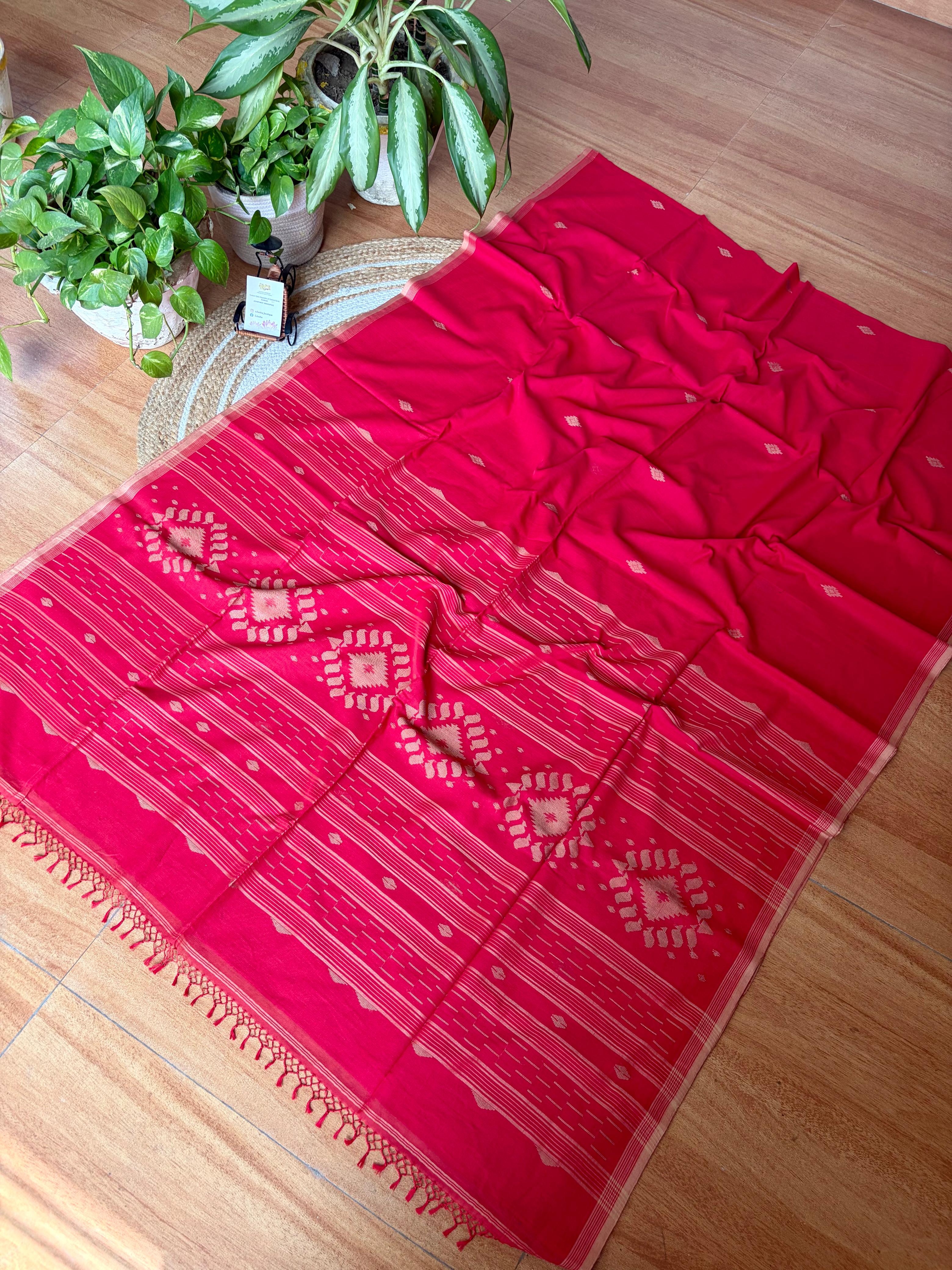 Pure Cotton Jamdani Needlework - Red