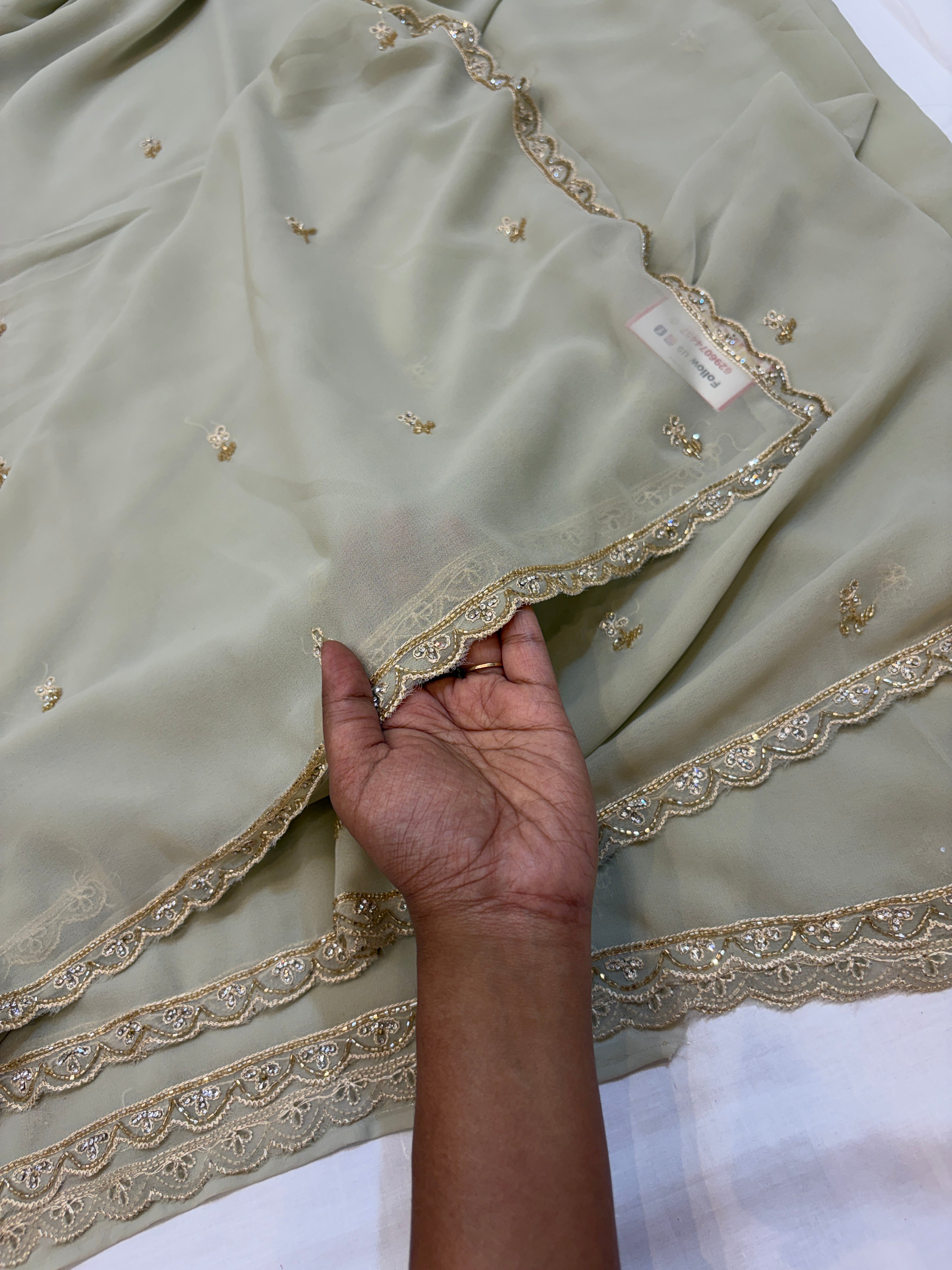 Pure Georgette Handwork - Sage Green
