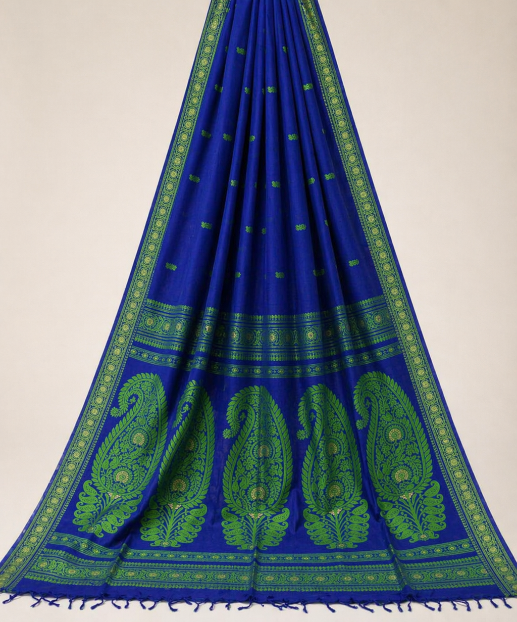 Baluchari Cotton Saree - Royal Blue