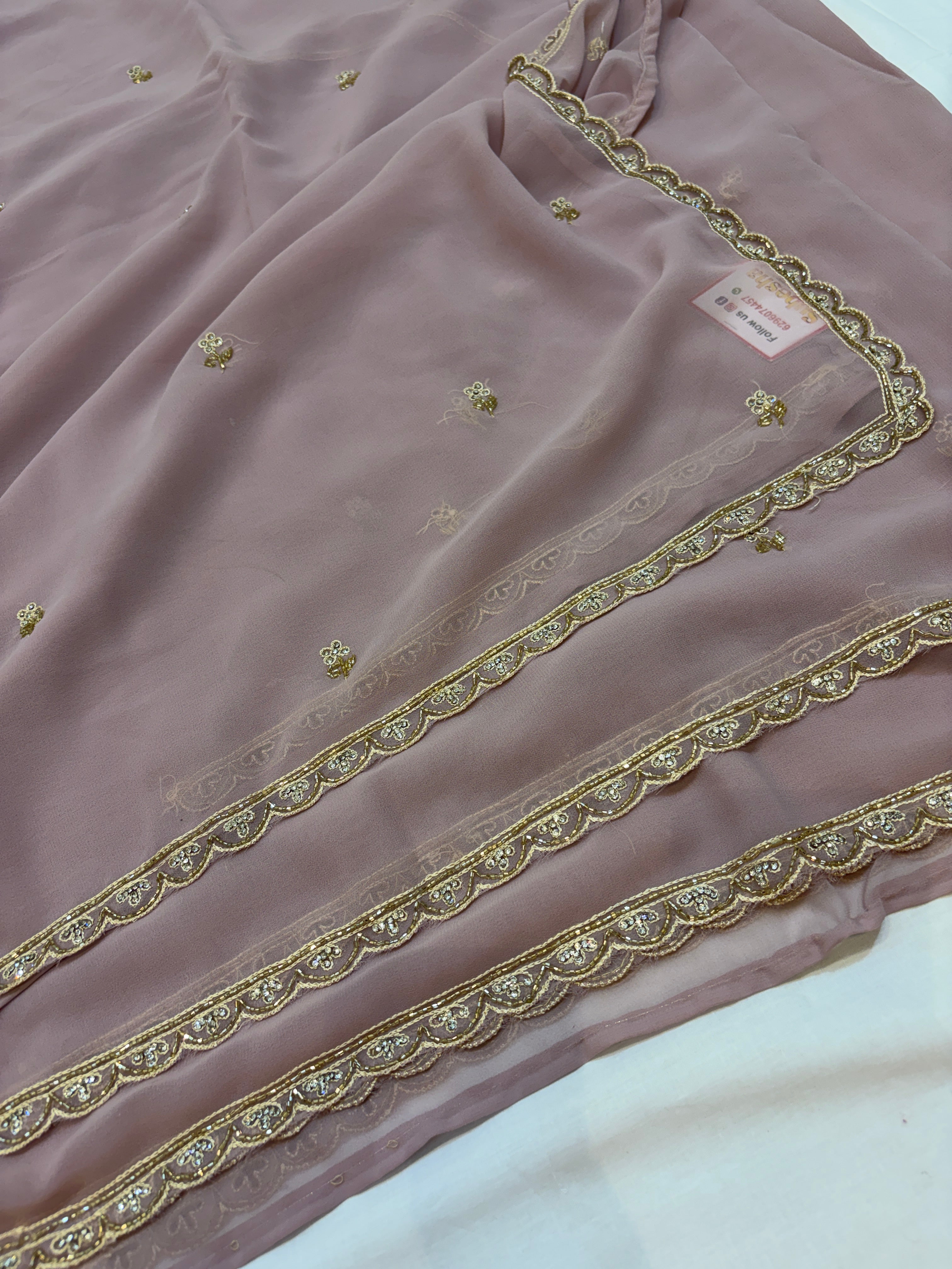 Pure Georgette Handwork - Dusty Mauve