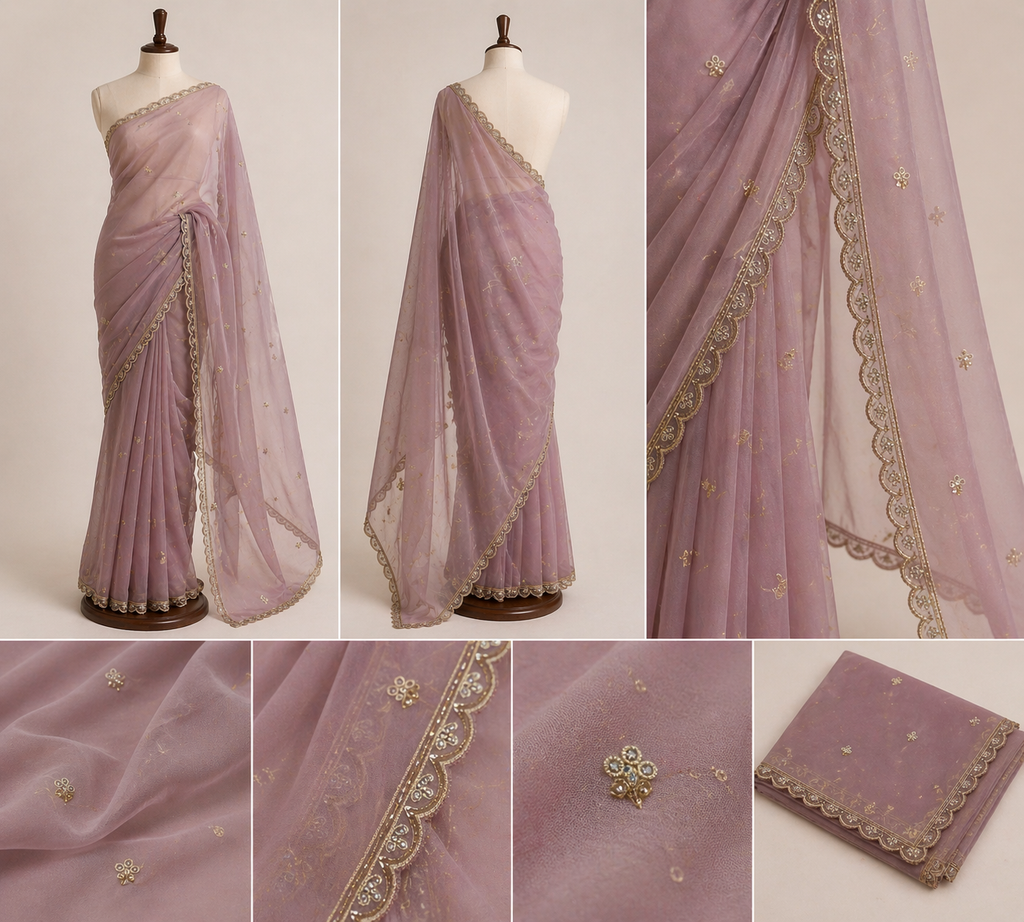 Pure Georgette Handwork - Dusty Mauve