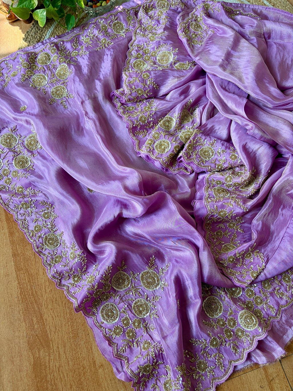 Pure Tissue Zardosi Handwork - Purple