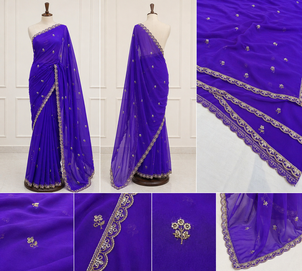 Pure Georgette Handwork - Purple
