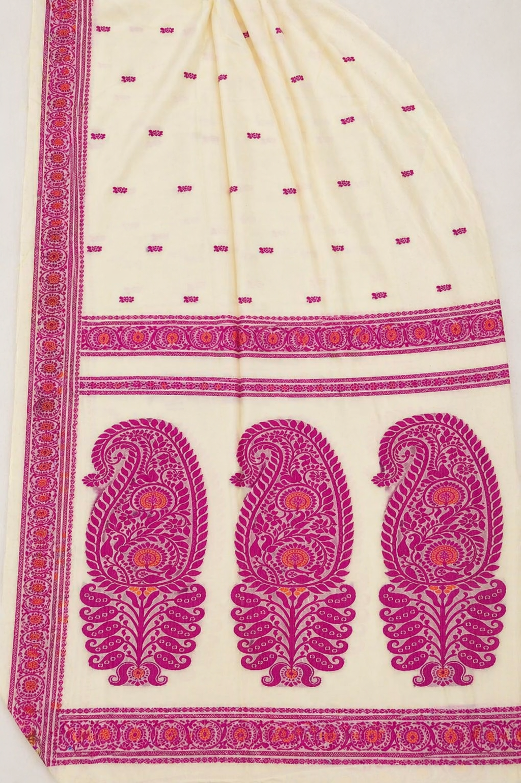 Baluchari Cotton Saree - White/ Cream