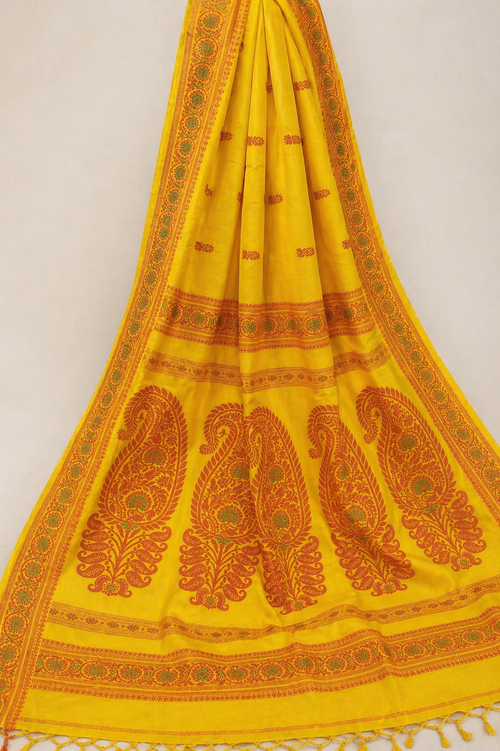 Baluchari Cotton - Mustard Yellow