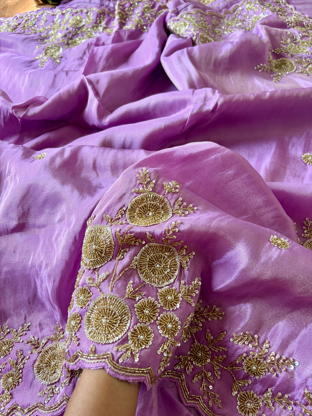 Pure Tissue Zardosi Handwork - Purple
