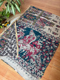 Kota Kalamkari Cotton Saree – Teal & Beige Mythological Pallu with Floral Body