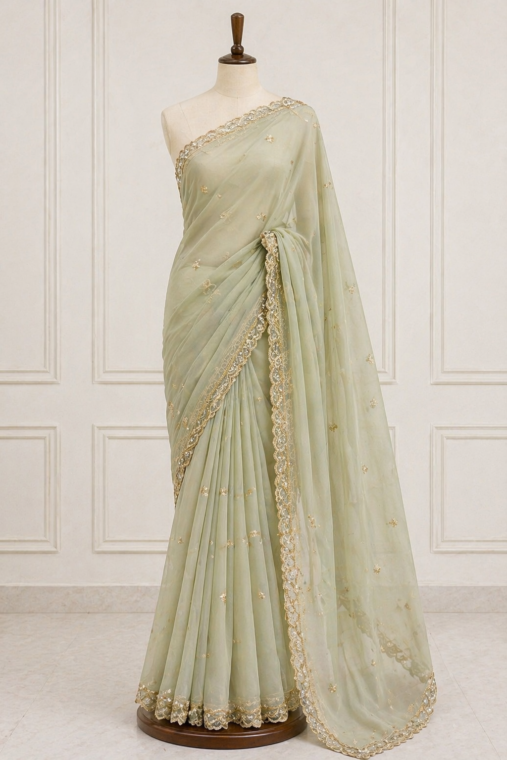 Pure Georgette Handwork - Sage Green