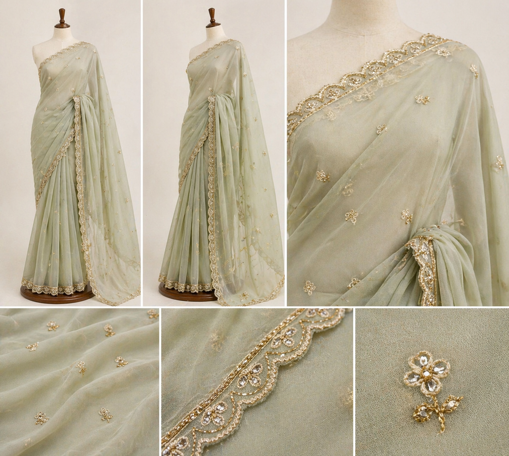 Pure Georgette Handwork - Sage Green