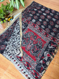 Kota Kalamkari Cotton Saree – Black & Red Statement Pallu with Geometric Motifs